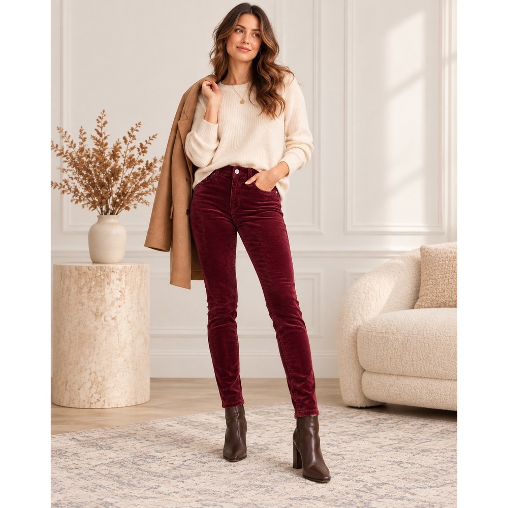AG Adriano Goldschmied The Legging Velvet Jeans 29 Burgundy Wine Super Skinny